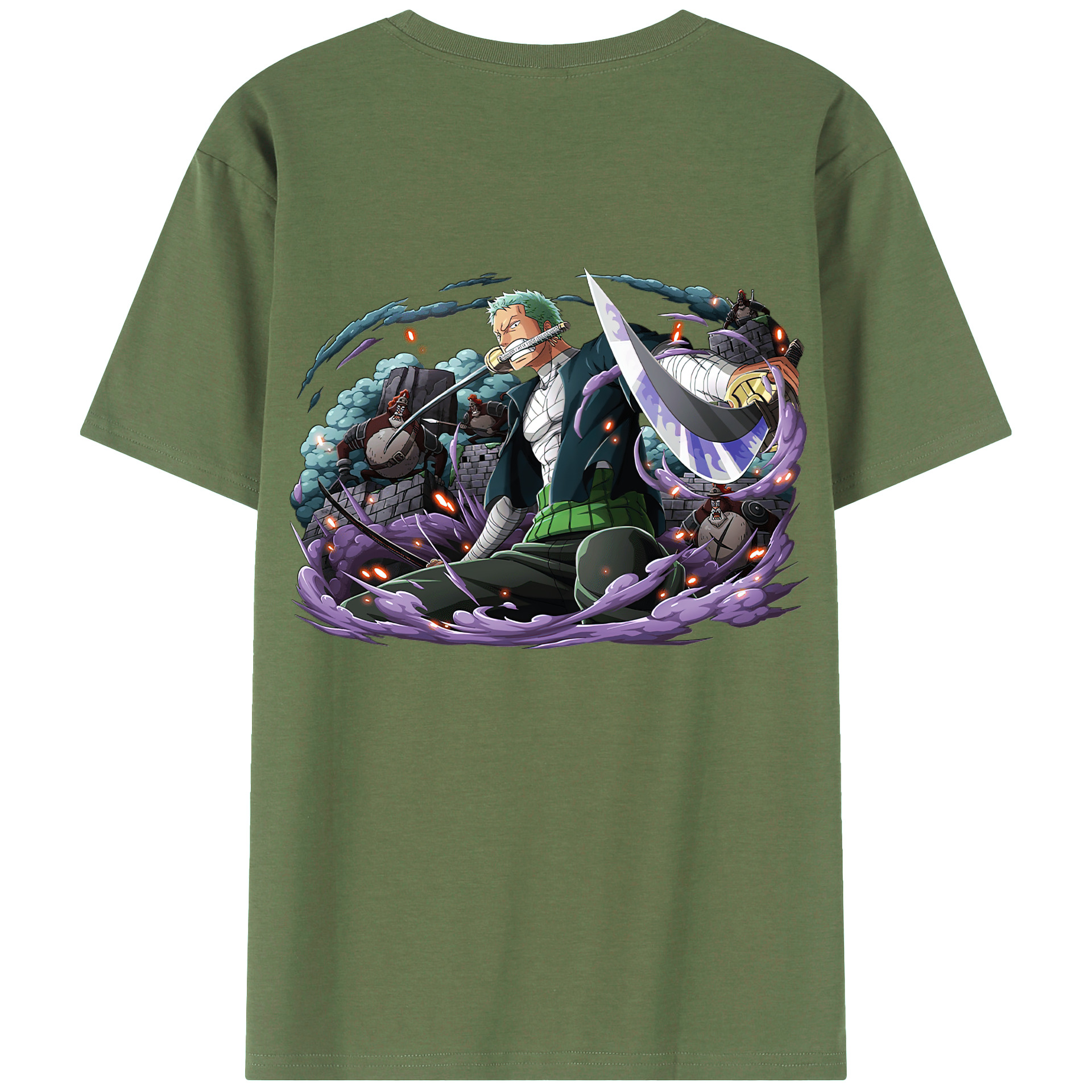 ワンピース ロロノア・ゾロ ONE PIECE Roronoa Zoro 綿100％ メンズ半袖Tシャツ（バックプリント） 通気性